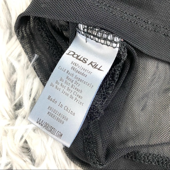 Dolls Kill Sheer Mesh Spooky Cat Patch Goth Long Sleeve Shirt EUC - Picture 6 of 11